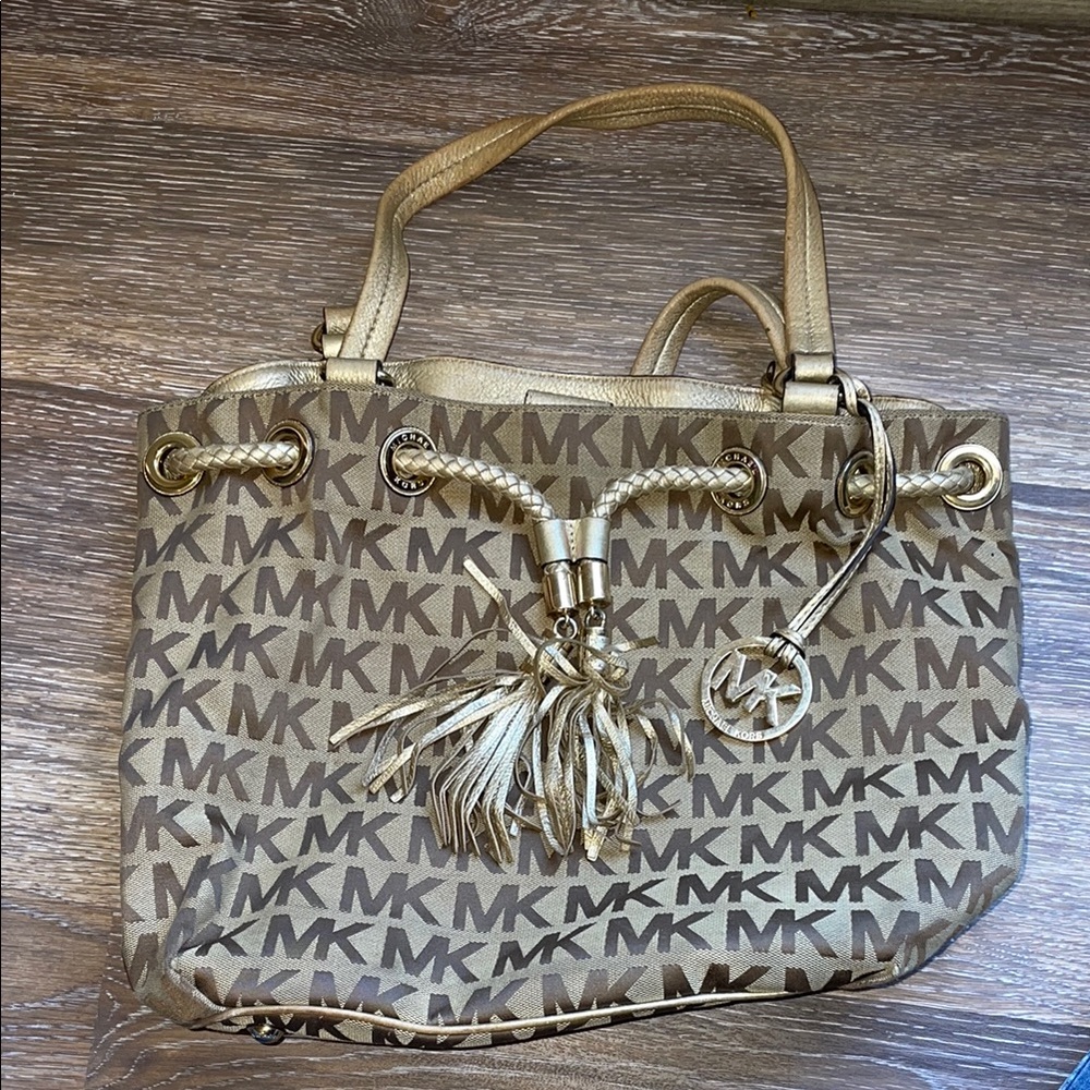 Michael Kors Tan and Gold Shoulder Bag